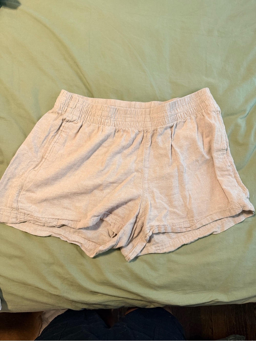 Old Navy Light Beige Elastic Waist Linen-Blend Women's Shorts